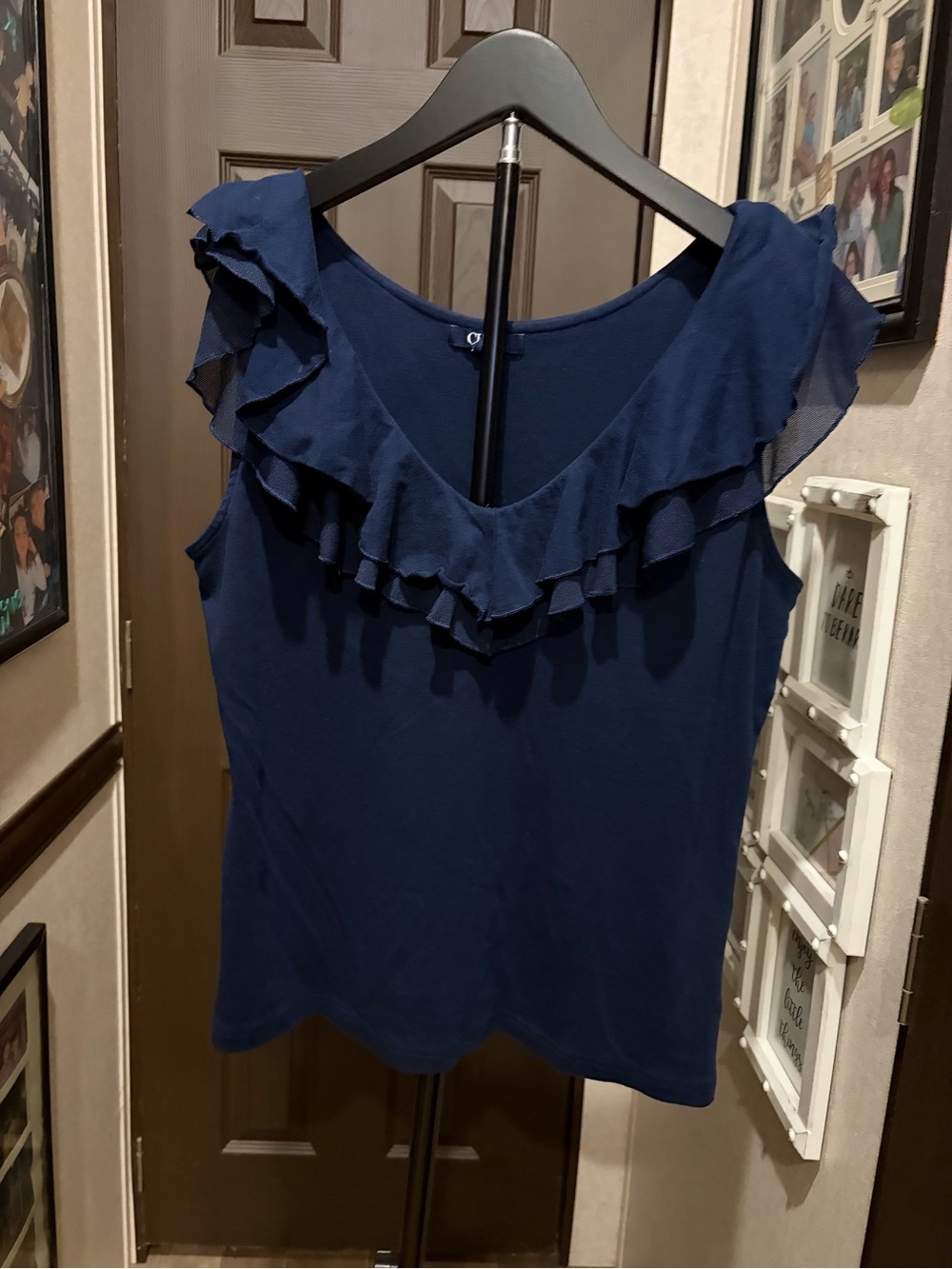 Chaps Navy Ruffle V-Neck Sleeveless Camisole